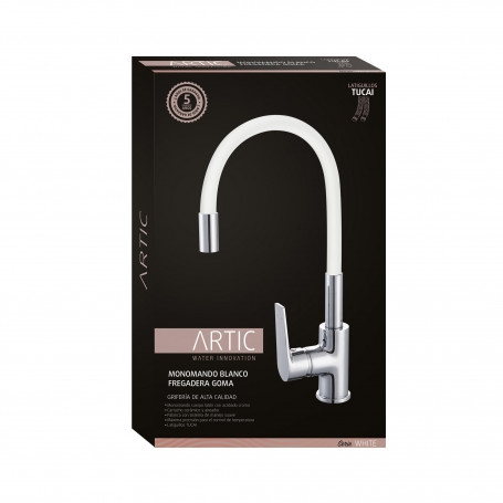 GRIFO MONOMANDO FREGADERO MOD. ARTIC CAÑO FLEXIBLE BLANCO