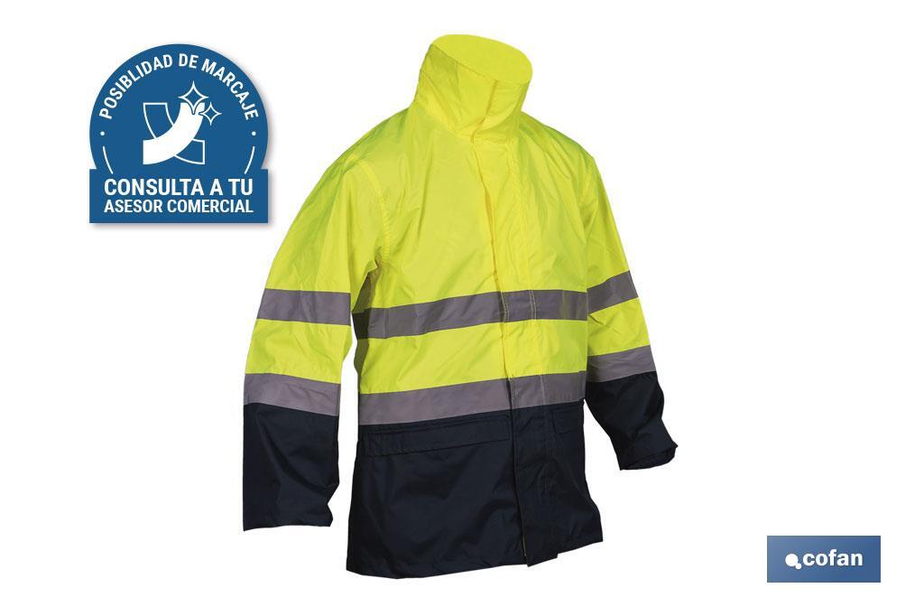 CHAQUETA DE LLUVIA DE ALTA VISIBILIDAD MODELO SAGITARIO AMARILLA Y AZUL TALLA M