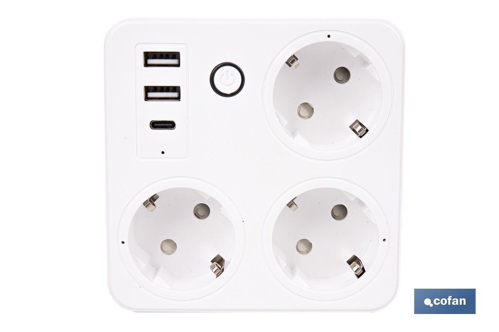 REGLETA INTELIGENTE CON 3 TOMAS Y 2 PUERTOS USB Y TIPO C