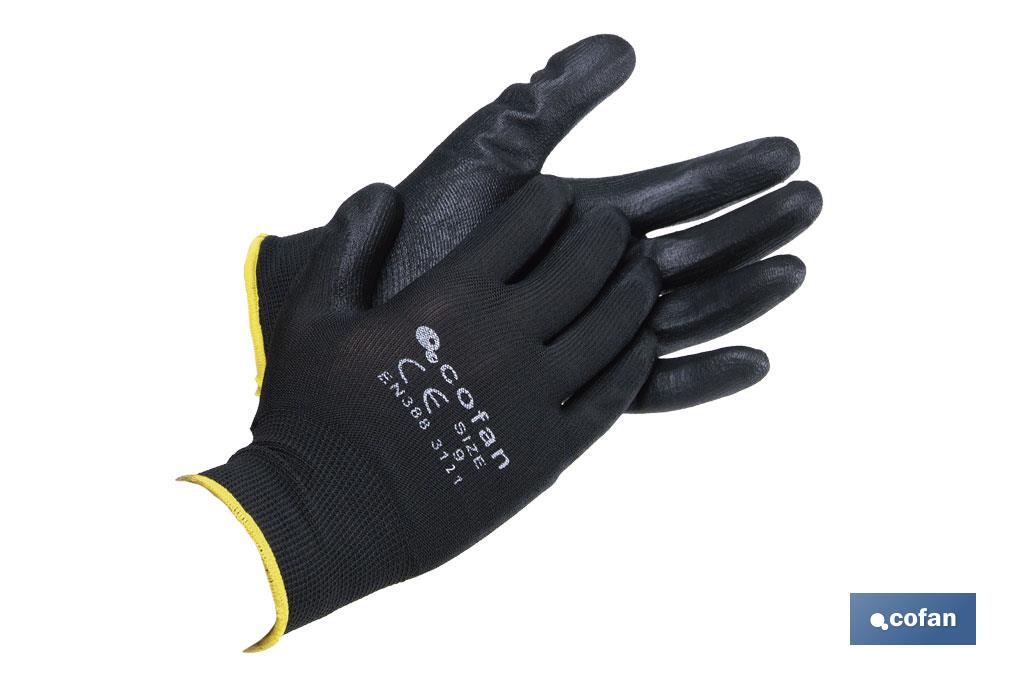 GUANTE 100%  POLIEST.IMPREG. PU NEGRO T-7 (PACK: 12 UDS)