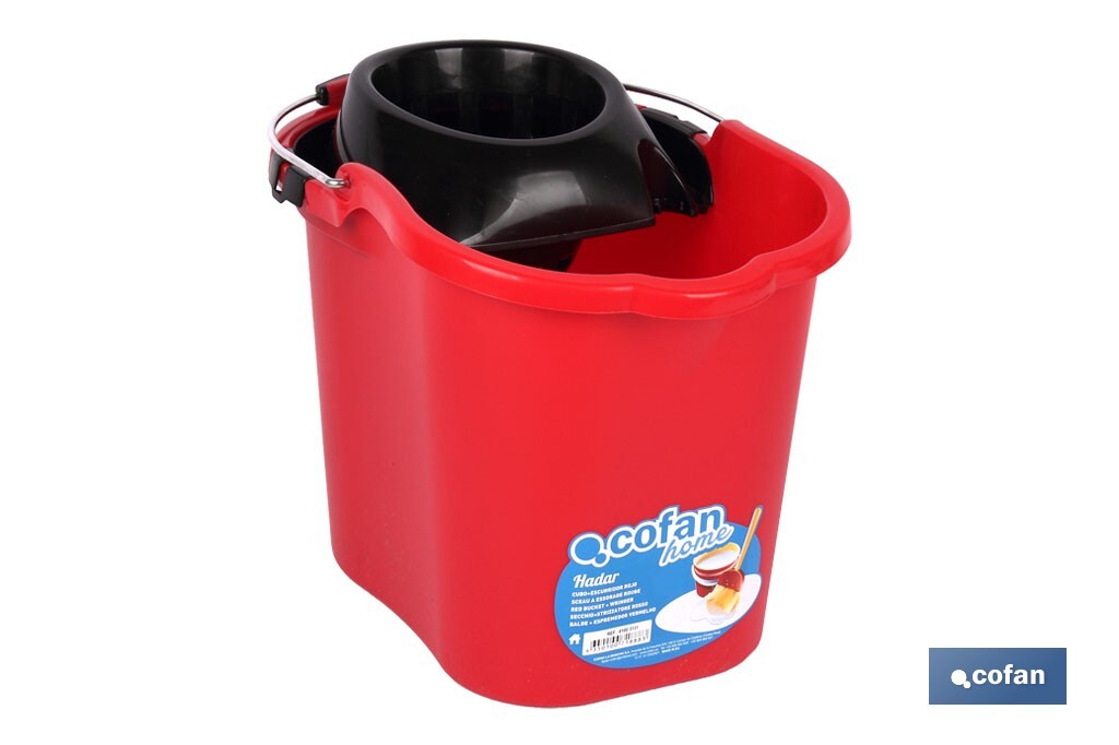 Cubo + escurridor en rojo | Capacidad 16 litros | Con asa metálica y escurridor especial