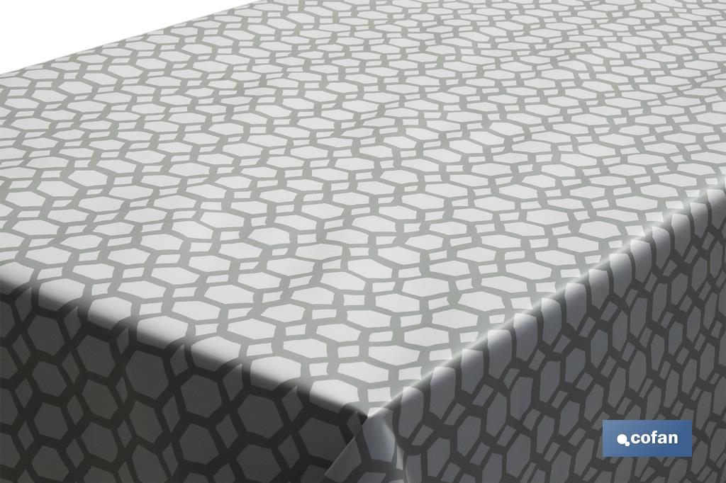 Rollo de mantel antimanchas de estampado digital con diseño de hexágonos | 50 % algodón y 50 % PVC | Medidas: 1,40 x 25 m