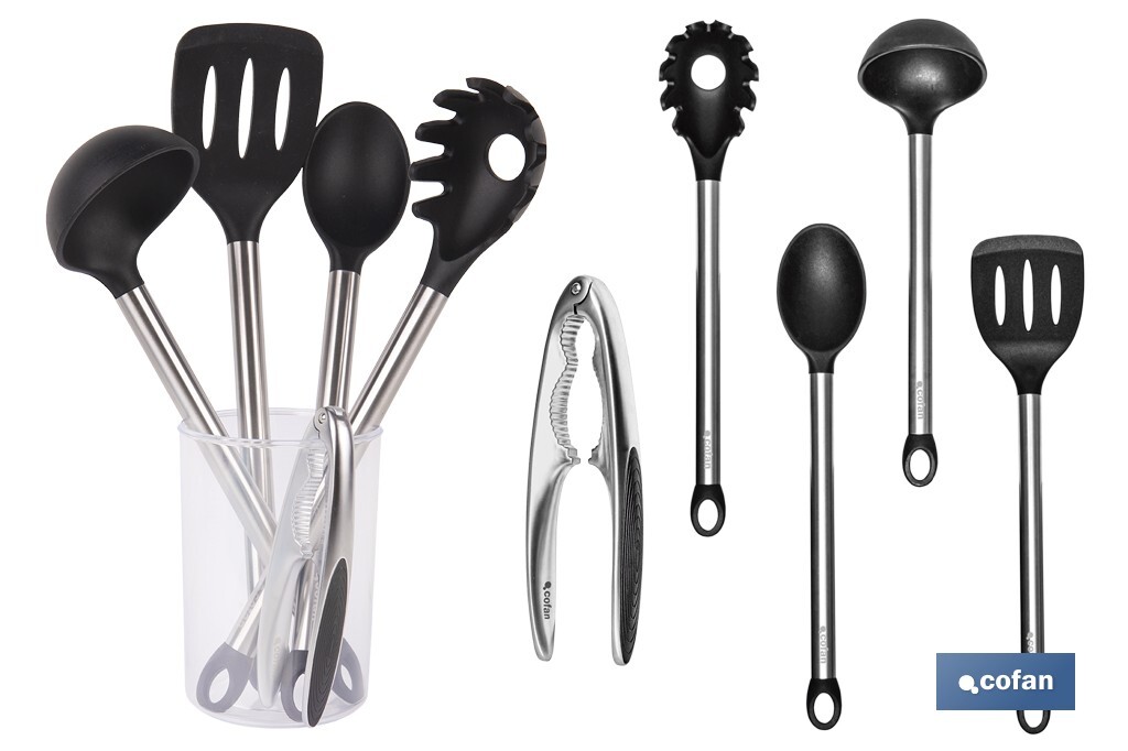 Set de 6 utensilios negro para cocina de la gama Neige