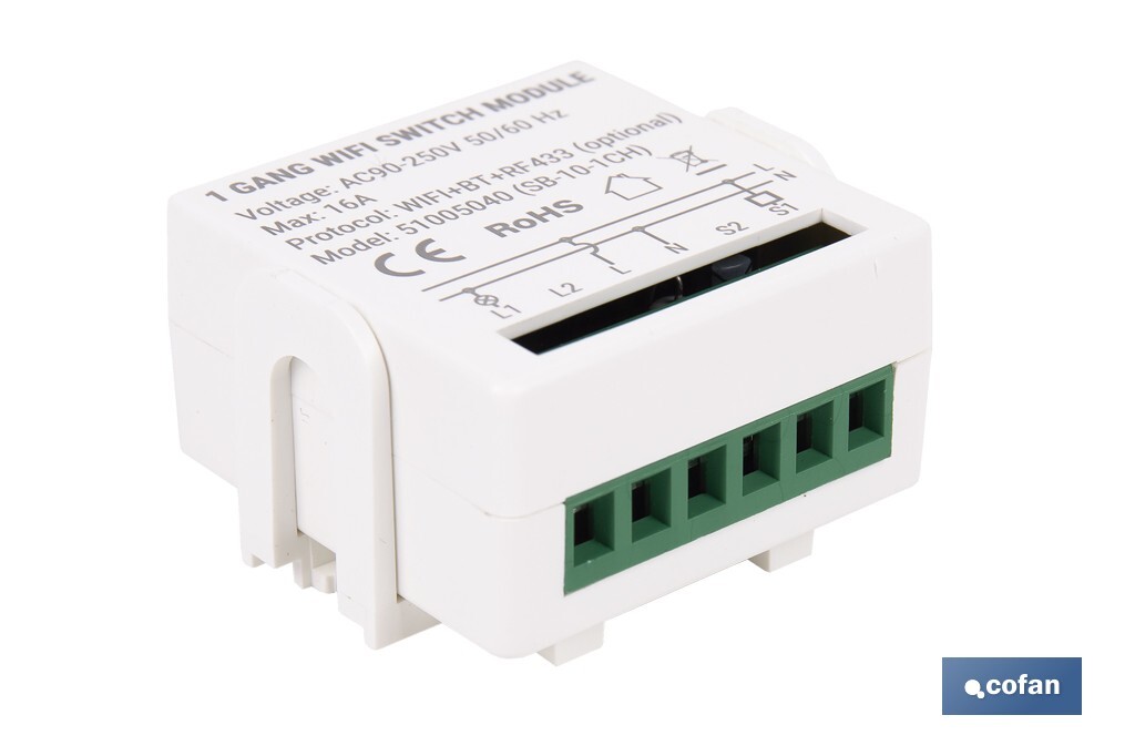 Relé individual WiFi inteligente | Automatiza interruptores o enchufes | Funcionamiento con aplicación Smart Life o Tuya | Comp